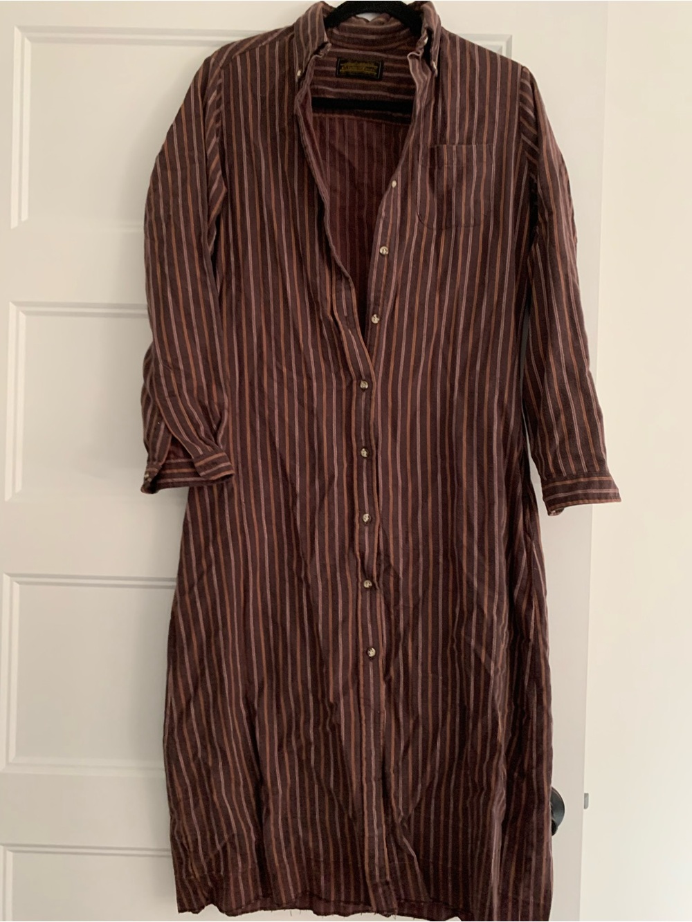 Eddie Bauer Brown Striped Button-Front Long Shirt Dress Size Medium Cotton - Picture 2 of 6